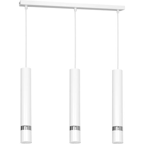 Suspension Reno 3 tubes blancs chromés barre 60cm GU10