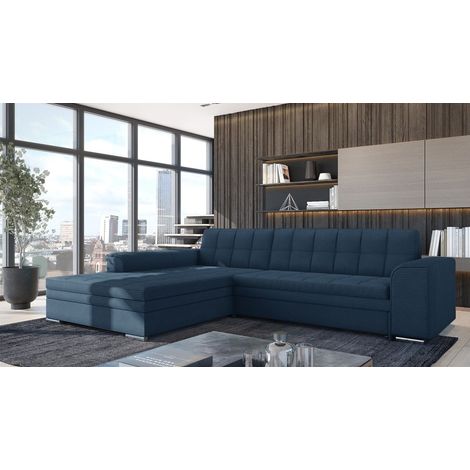 Ecksofa Schlafsofa Sofa LUSAKA in Stoff Lincoln Dunkelblau Ottomane Links