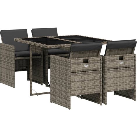 Maison Exclusive - Set da Pranzo da Giardino 5 pz con Cuscini in Polyrattan Grigio (1/5)