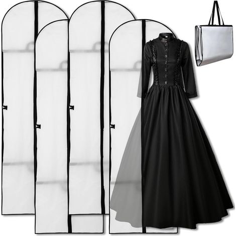 4-teiliger, transparenter, weißer Kleidersack mit Reißverschluss, staubdicht, für Mäntel, Kleider, Hemden, Brautkleider, Kostüme