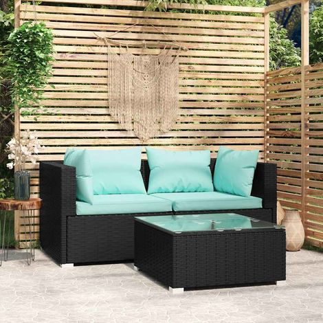 Salon de jardin 3 pcs Ensemble Table et Chaise de Jardin - avec coussins Noir Résine tressée BV231472 - BonneVie (1/5)