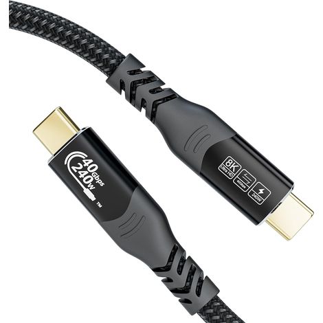 USB4 Câble pour Thunderbolt 4, 240W PD 3.1 Câble USB C Charge Rapide Vidéo 8K 60Hz Data Sync à 40Gbps pour iPhone 16 15 Plus Pro Max MacBook Pro Air iPad Pro Samsung S24 Tab S9 S8 (0,5M) (1/5)