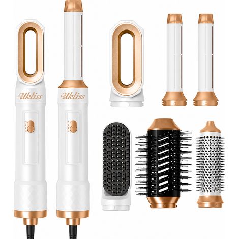 Brosse soufflante 5 en 1 pour boucler et lisser les cheveux, blanche, prise britannique 240 V (1/5)