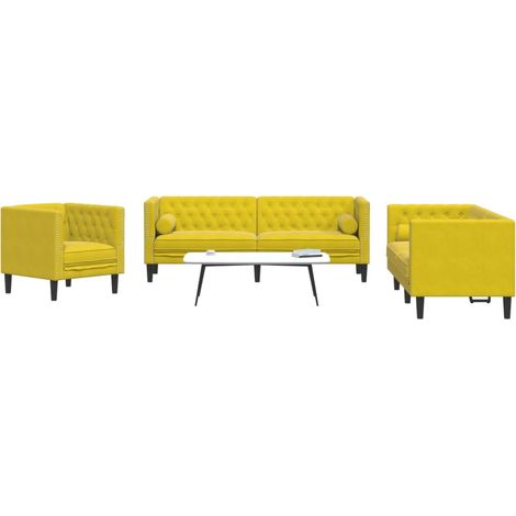 vidaXL Ensemble de canapé Chesterfield et traversins 3 pcs velours (1/5)