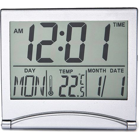 Silver Digital Alarm Clock with LCD Temperature Display, Desk Clock (1/5)