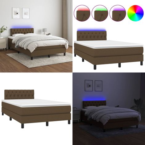 Cama box spring con colchón y LED tela marrón oscuro 120x200 cm - Cama con luz led - Cama con luz led marrón