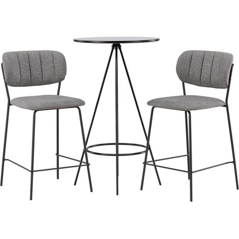 Ensemble Table de Bar & 2 Chaises "Bistro & Bell" 105cm Noir & Gris