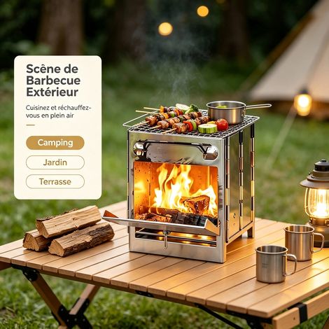 Four de Camping Inox Pliant 14 x 14 x 21 cm - Barbecue Portable Multifonction (1/4)