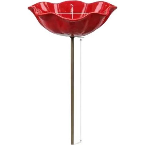 Mangeoire piquet fleur en métal fait main – Bol bain d'oiseaux rouge décoratif pour jardin