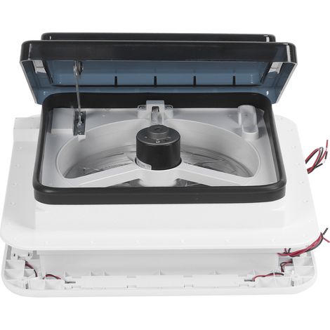 Ventilateur de plafond 12 V à commande manuelle, 2 voies d'aération, avec éclairage LED, pour camping-car, caravane et bus, 28 x 28 cm (11 x 11 pouces). (1/5)