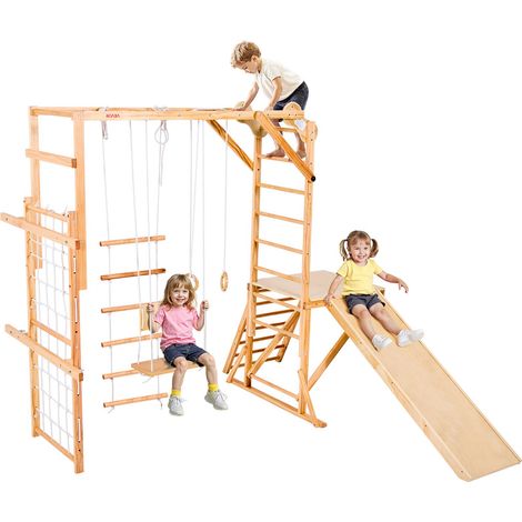 Bois de pin, aire de jeux intérieure 8 en 1 avec toboggan et balançoire pour entraînement sensoriel à la maison (1/5)