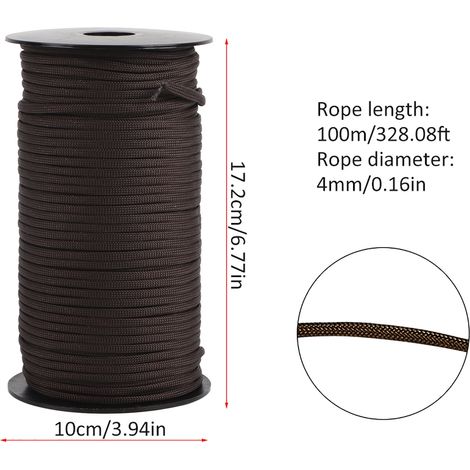 Corde de Randonnée 100m pour Escalade et Secours d'Urgence (Couleur Marron)