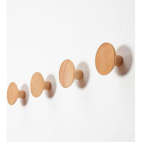 Lot de 4 crochets ronds en bois pour accrocher vêtements, chapeaux, écharpes et serviettes, pour mur, couloir, salon, salle de bain, décoration d'intérieur (1/5)