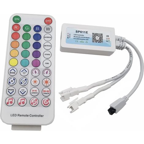 Contrôleur Bluetooth SP611E LED bande lumineuse avec télécommande infrarouge 38 touches pour WS2811 WS2812B LED RVB 3 broches bande LED Smart Phone APP Control pour iOS et Android (1/5)