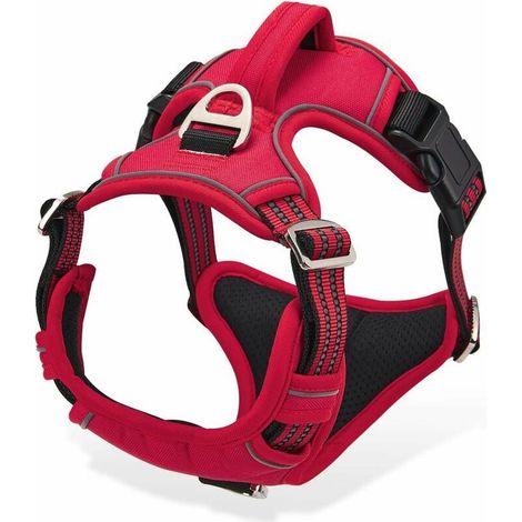 Harnais Chien Anti Traction, Harnais pour Chien Grand Moyen Réfléchissant Réglable Gilet Chien avec Poignée Respirante Harnais Poitrine de Sport sans Traction Rouge M (1/5)