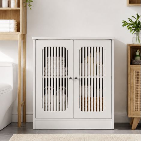Mobile sotto lavabo 70x35,3x14,5 cm, doppia anta a lamelle, ripiano regolabile, in truciolato bianco (1/5)