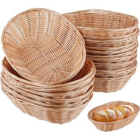 corbeilles à pain ovales en plastique - 23 x 15 x 6,5 cm - Panier de rangement tressé Pour cuisine, fruits