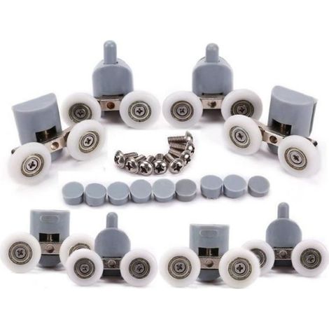 Roulettes pour porte de douche - Pack 8 (4 haut + 4 bas) - Diamètre 25 mm - Épaisseur verre ≤6 mm - Avec cache-vis (1/4)