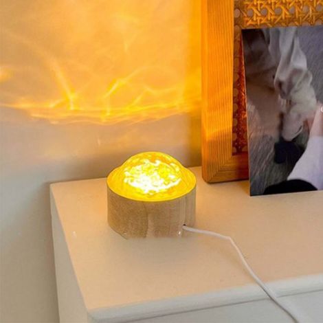 Lampe à effet d'ondulation d'eau LED USB, projection murale/plafonnier, décoration de table, éclairage dynamique d'ambiance pour la maison, lumière chaude monochrome (1/5)