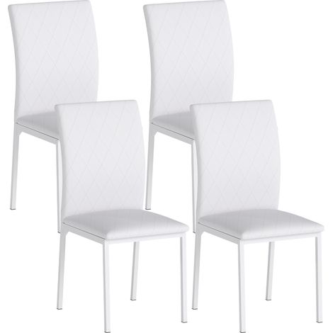 Lot de 4 chaises salle à manger cuisine, matelassage losange et piètement métal, 41x50x91cm, blanc (1/5)