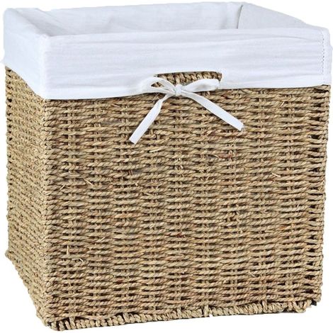 Cube de rangement pliable en jonc de mer 32 x 32 x 32 cm – Design esthétique – Se plie à plat pour rangement facile – Pour toutes les pièces de la maison