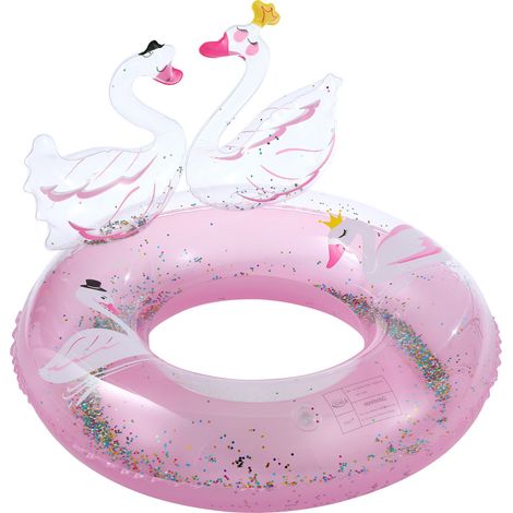 Anneau De Flottaison Gonflable - Cygne Double Avec Paillettes - Pour Piscine Extérieure Ou Intérieure - 2 Pièces (1/5)