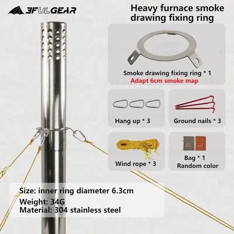 Accessoires pour poêles à bois 3F UL GEAR : sac de rangement en filet isolant, anneau de fixation pour clôture de cheminée, coude de tube, équipement pour four de camping et réchauds de cuisine portab (1/5)