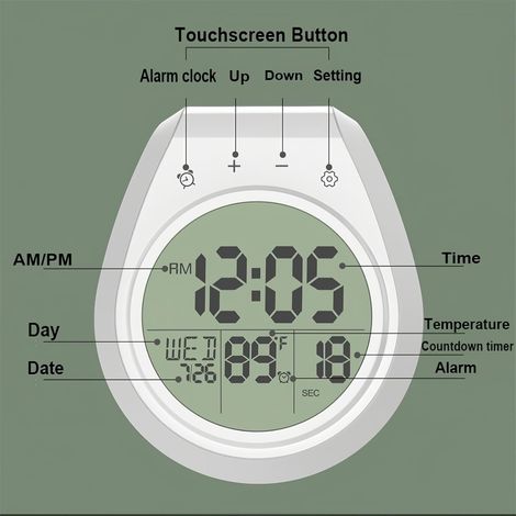 Orologio digitale impermeabile per doccia con display della temperatura, interruttore data/giorno, timer per il conto alla rovescia FC, ganci a ventosa - ALTRO (1/4)