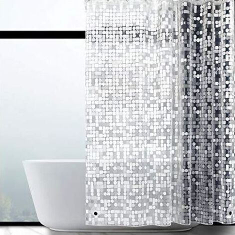 Rideau de Douche Anti-moisissure 180 x 180 cm EVA Imperméable avec 12 Anneaux, Rideau de Bain Semi-Transparent 0,15 mm avec Poids inférieur Magnétique, Motif Géométrique, pour Baignoire (1/4)