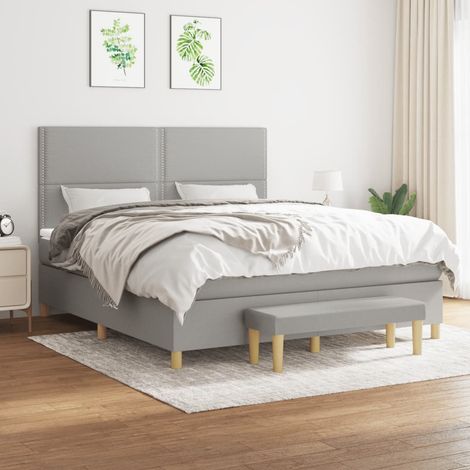 Cama box spring con colchón tela gris claro 180x200 cm (1/5)