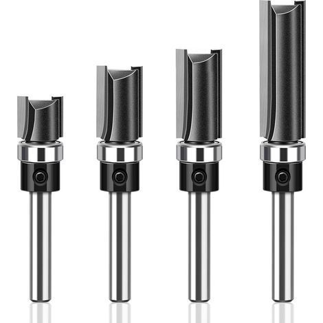 Lot de 4 Fraises à Copier Bois à Tige de 6.35 mm, Dotées de Roulements à Billes, Outil de Coupe Professionnel pour Routeur, Pour Bois (1/5)