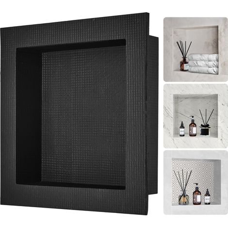 VEVOR Nicchia da Incasso per Bagno Doccia Quadrata 10 x 40,64 x 40,64cm, Nicchia Doccia da Parete in Plastica XPS Impermeabile, Nicchia da Incasso a Parete per Sapone da Bagno con Mensola Colore Nero (1/5)