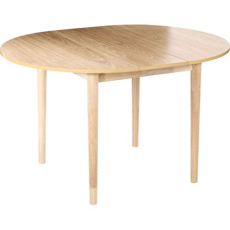 Tavolo da pranzo moderno allungabile rotondo 107/137x107cm Piano in MDF impiallacciato rovere Gambe in legno di caucciù Marrone chiaro Echo