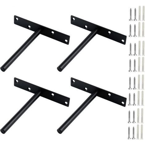 4 ensembles Support Étagère Invisible T Forme Équerres Fixation Murale Robustes pour Meuble Bibliothèque Cuisine Charge Lourde Acier Noir Durable (1/4)