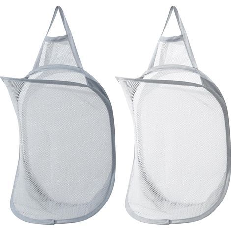 Lot de 2 paniers à linge pliables muraux - Sacs à linge pour vêtements d'enfants et jouets - 40 x 29,5 cm - Blanc et gris (1/5)