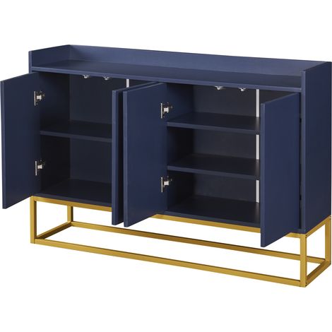 Buffet moderne 4 portes sans poignée bleu marine en MDF et panneaux de particules 120x30x80 cm (1/5)