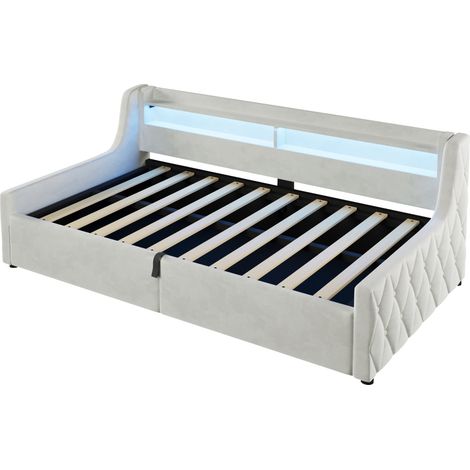 CHICFURN Cama 90x200 tapizada con almacenamiento hidráulico, cabecero LED multicolor, sin colchón, para dormitorio juvenil y habitación de invitados (1/5)