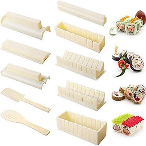 Sushi Maker Kit 10 PCS Moules à Sushi Kit de Sushi Cuisine Bricolage Facile Sushi Set Riz Rouleau DIY Cuisine Coffret Complet-Fei Yu (1/5)