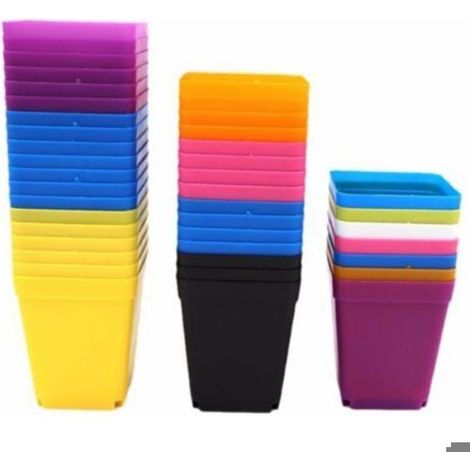 Lot de 50 petits pots de fleurs en plastique, jardinières pour intérieur et extérieur, pots carrés pour pépinière (1/4)