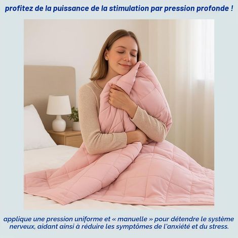 Couverture lestée – 150 x 200 cm – 8 kg – Rose – 7 couches – Perles de verre – Housse de rangement incluse – Anti-anxiété – Doux et respirant (1/5)