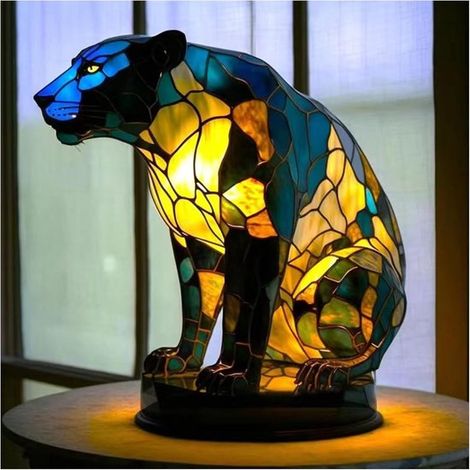 Longziming - Lampe de table léopard rétro – Lampe de nuit décorative en résine – Lampe animal vintage – Lampe de chevet d'ambiance – Format compact – Pour salon et chambre (1/5)