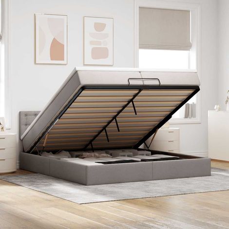 VidaXL Cadre de lit ottoman avec matelas taupe 200x200 cm tissu (1/5)