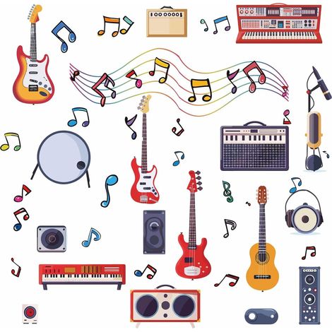 8 feuille D'Autocollants de Fenêtre en Forme de Notes de Musique Grande Citation Musicale Décoration Murale en PVC Autocollants pour Instruments Guitare Piano Fenêtre Escalier Chambre