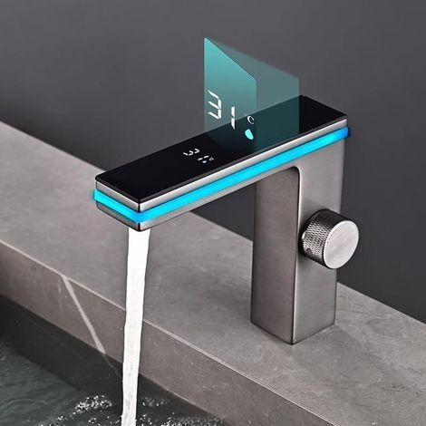 LED waterfall bathroom faucet – Hot/cold water mixer tap, modern design and easy installation