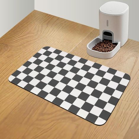 Tapis d'alimentation à carreaux pour chien, 51 cm x 30 cm, noir Absorbant, étanche, antidérapant, séchage rapide, matériaux écologiques, facile à nettoyer et à ranger, idéal pour les chiens qui boive (1/5)