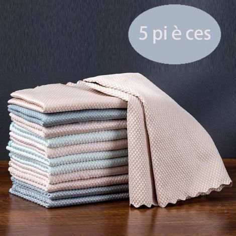 5 pièces chiffon écailles de poisson, nettoyage verre et surfaces lisses, dégraissant cuisine, chiffon ménager polyvalent pour maison et voiture