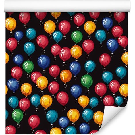 Papel pintado con globos de cumpleaños en negro y turquesa para salón y dormitorio, 50x1000 cm. (1/5)