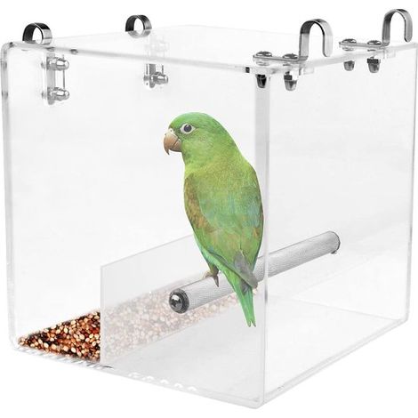 Comedero automático para pájaros，comedero sin ensuciar para la jaula，comedero de semillas para pájaros，material acrílico (13x11x13 cm) (1/5)