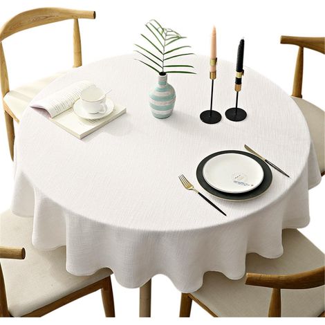 Nappe ronde 180cm Crème, Coton-Lin, facile d'entretien, pour salle à manger & cuisine