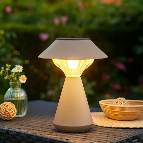 Solarlampe Tischleuchte Außenlampe sandfarben LED Gartenlampe Balkonlampe, Edelstahl, LED 3000K warmweiß, H 23 cm